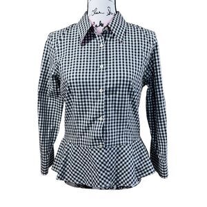 Lauren Ralph Lauren Gingham Peplum Blouse button up collar size 10 business